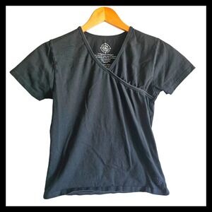 Indigenous Designs Wrap Top Organic Cotton‎ Blend Tee Shirt Black Small S